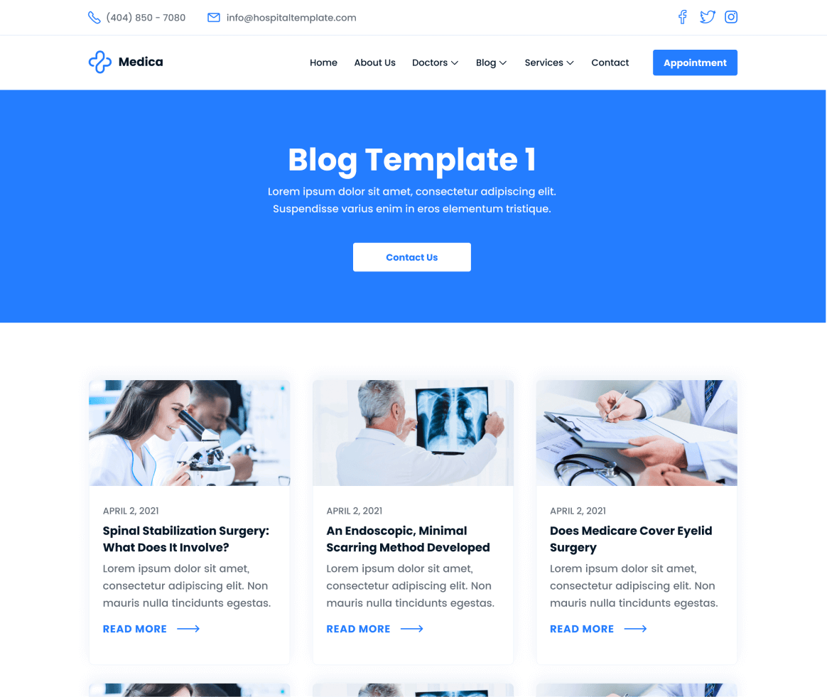 Medica - Blog page - Hospital and Doctors Webflow Template