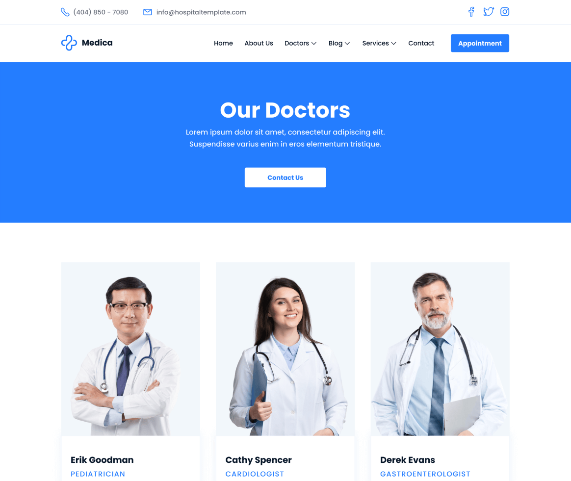 Medica - Doctor Template page - Hospital and Doctors Webflow Template