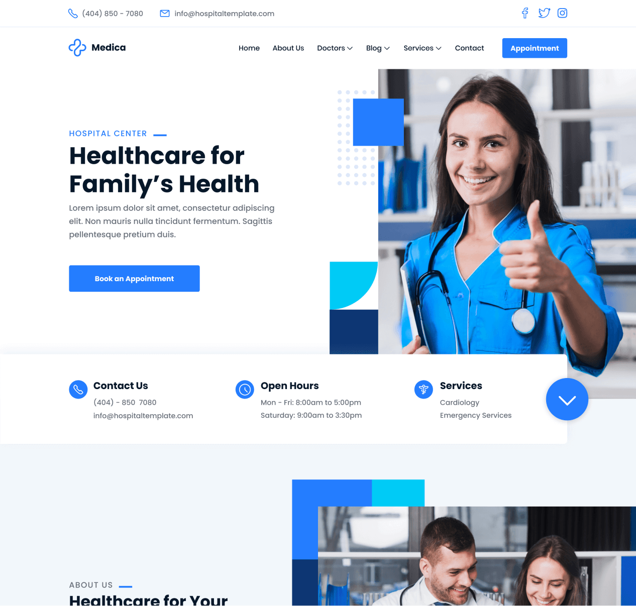 Medica - Home page - Hospital and Doctors Webflow Template