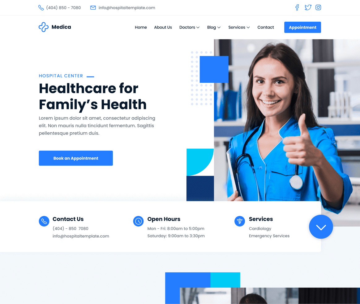 Medica - Home page - Hospital and Doctors Webflow Template